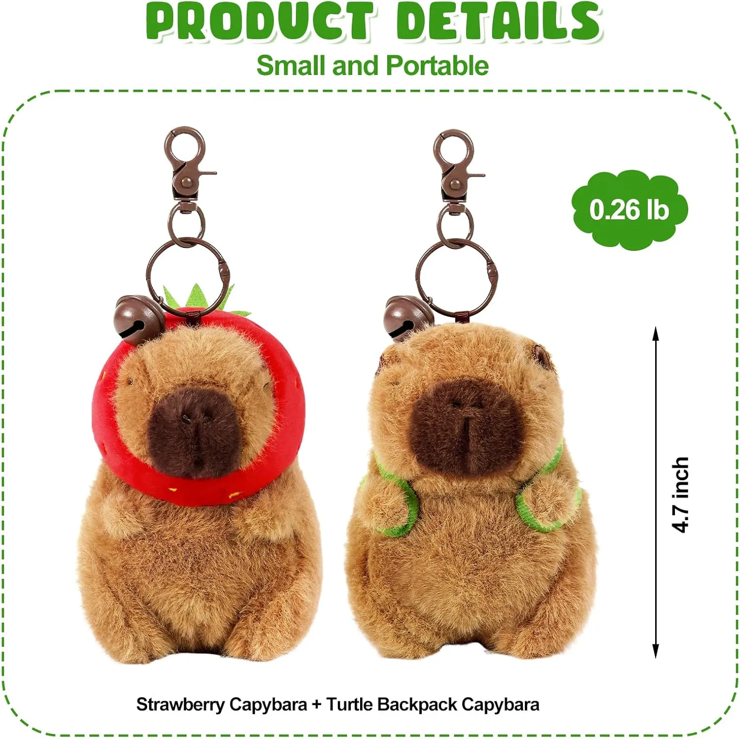 Ditucu 2 Pcs Capybara Plush Keychain Toys Kawaii Strawberry Turtle Capibara Stuffed Animal Dolls Pendant for Backpack Decoration Gift for Kids