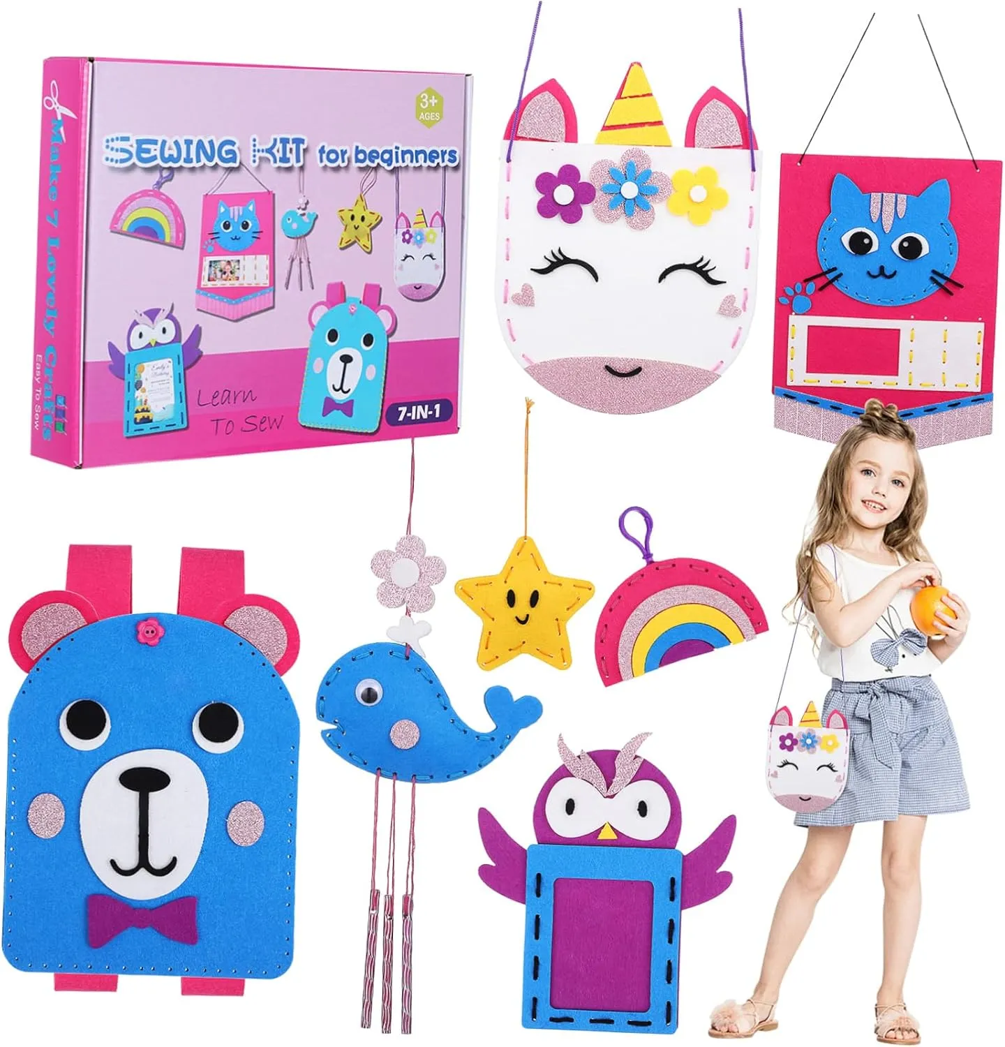 DIY Felt Craft Kit for Boys and Girls Handmade Animal Pattern Soft Felt Sewing Kit Make Bag Unicorn Keychain Educational Craft