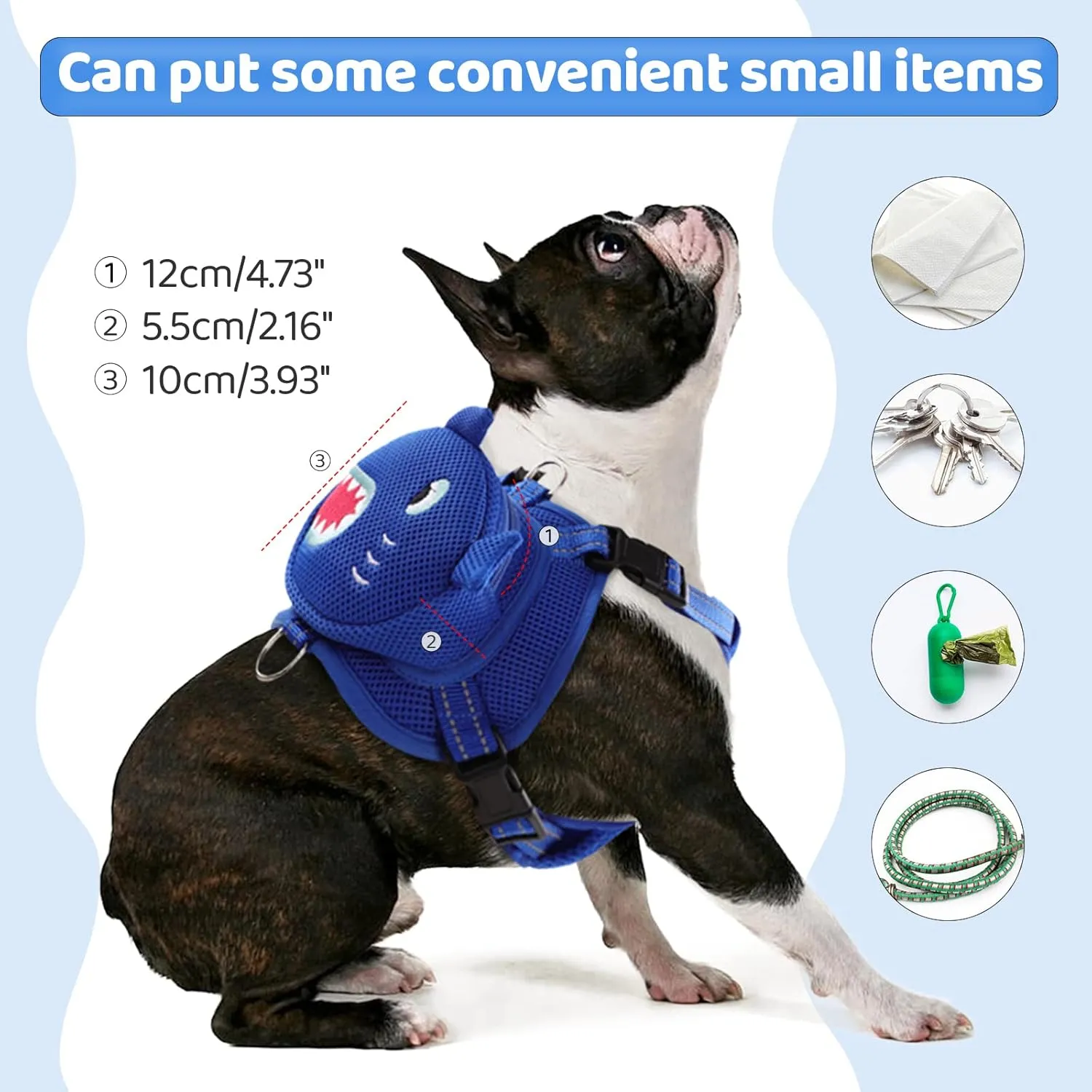 Dog Harness with Backpack, Adjustable Dog Backpack Harness for Small Medium Dogs, No-Pull Breathable Backpacks for Dogs to Wear, for Traveling, Hiking, Camping, Training, Blue L