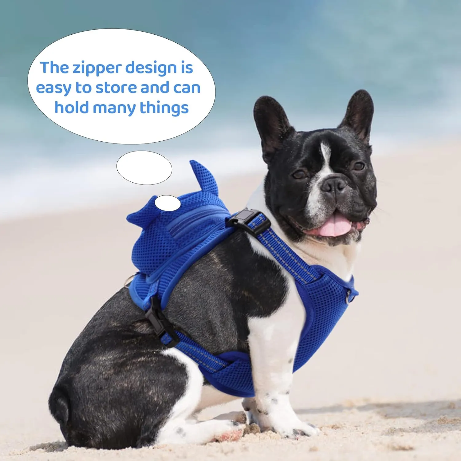 Dog Harness with Backpack, Adjustable Dog Backpack Harness for Small Medium Dogs, No-Pull Breathable Backpacks for Dogs to Wear, for Traveling, Hiking, Camping, Training, Blue L