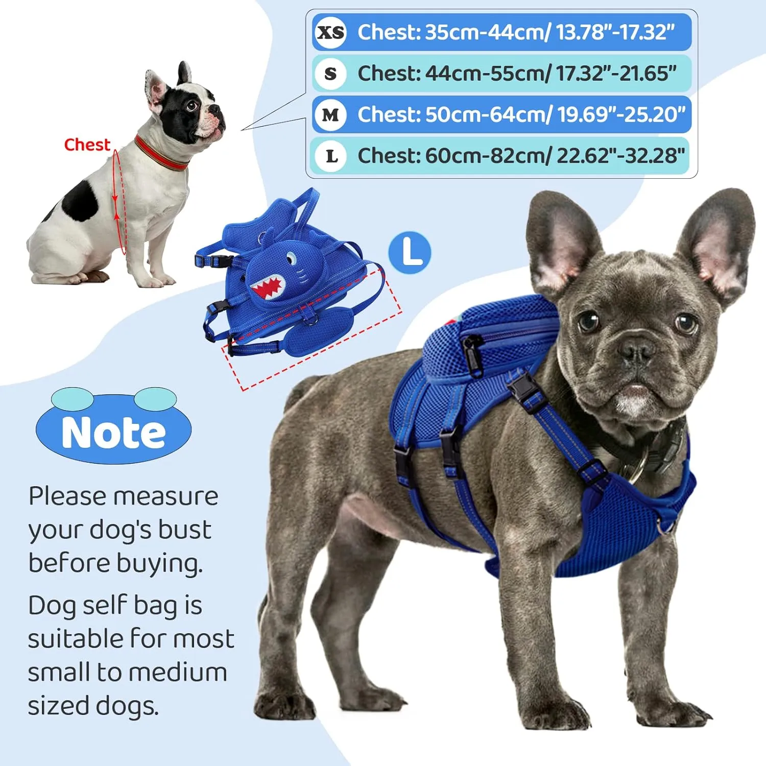 Dog Harness with Backpack, Adjustable Dog Backpack Harness for Small Medium Dogs, No-Pull Breathable Backpacks for Dogs to Wear, for Traveling, Hiking, Camping, Training, Blue L