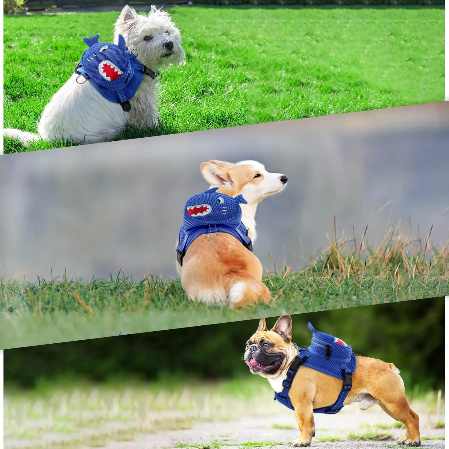 Dog Harness with Backpack, Adjustable Dog Backpack Harness for Small Medium Dogs, No-Pull Breathable Backpacks for Dogs to Wear, for Traveling, Hiking, Camping, Training, Blue L