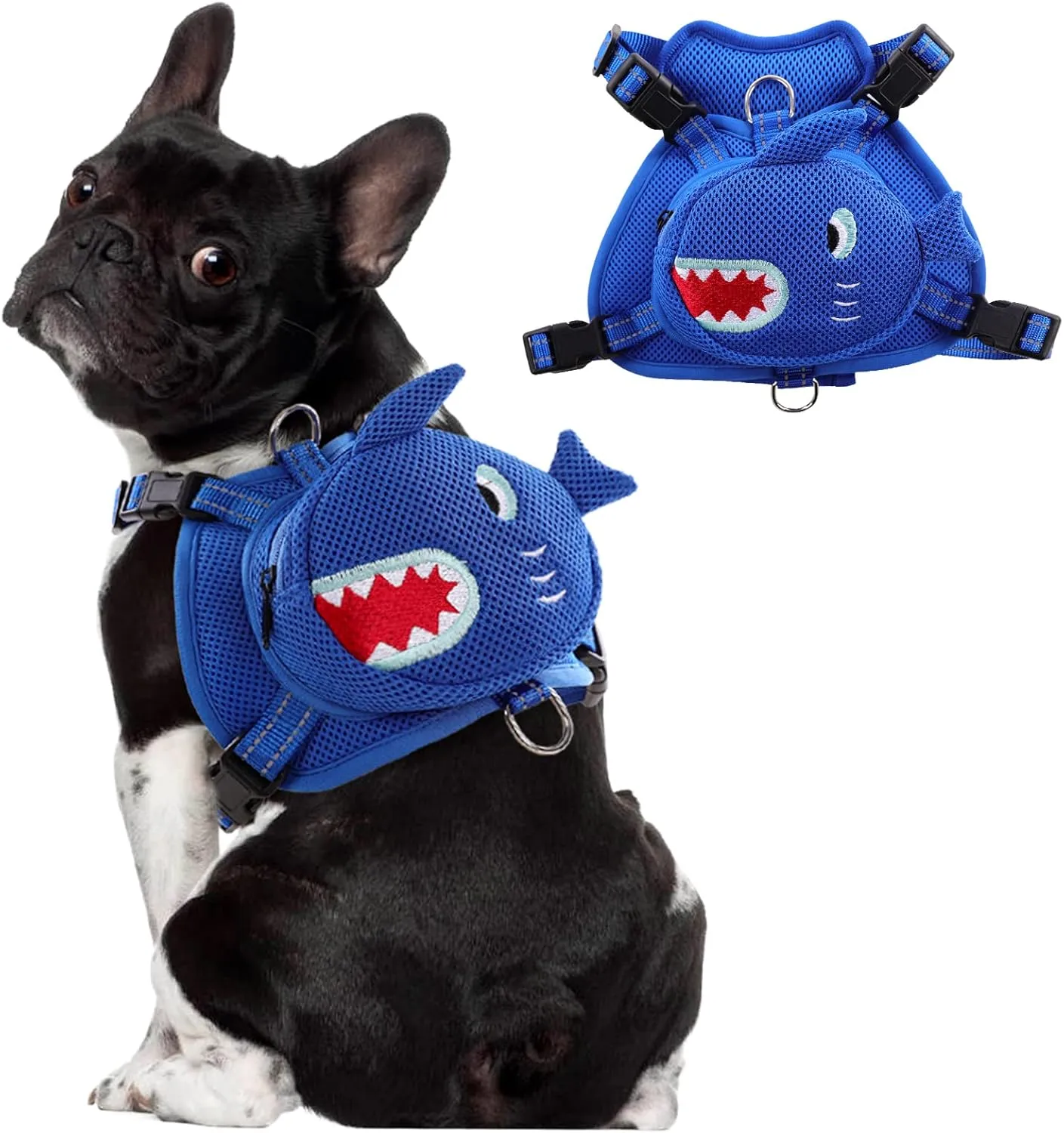 Dog Harness with Backpack, Adjustable Dog Backpack Harness for Small Medium Dogs, No-Pull Breathable Backpacks for Dogs to Wear, for Traveling, Hiking, Camping, Training, Blue L