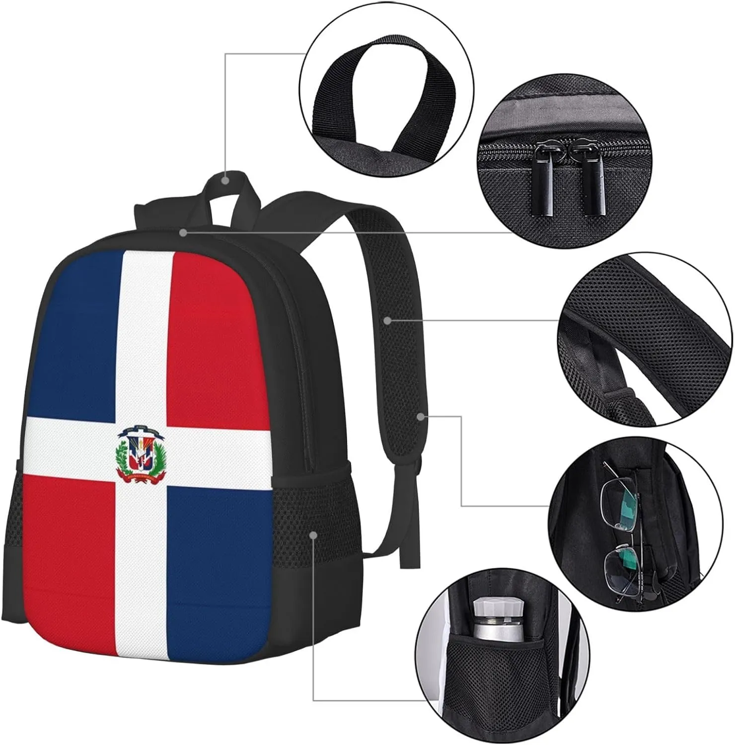 Dominican Flag Casual Backpack Large Capacity Backpacks 15 Inch Laptop Back Pack Travel Rucksack Daypack Commuter Bags with Adjustable Strap for Camping