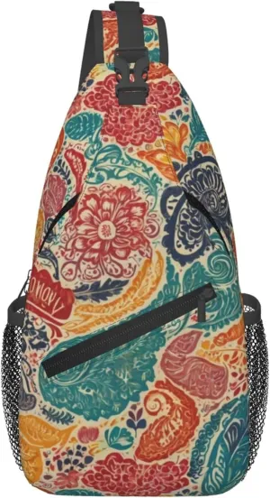 Doodle African Geometric Pattern (2) Sling Backpack Crossbody Bag, Chest Bag Daypack for Outdoors Hiking Traveling