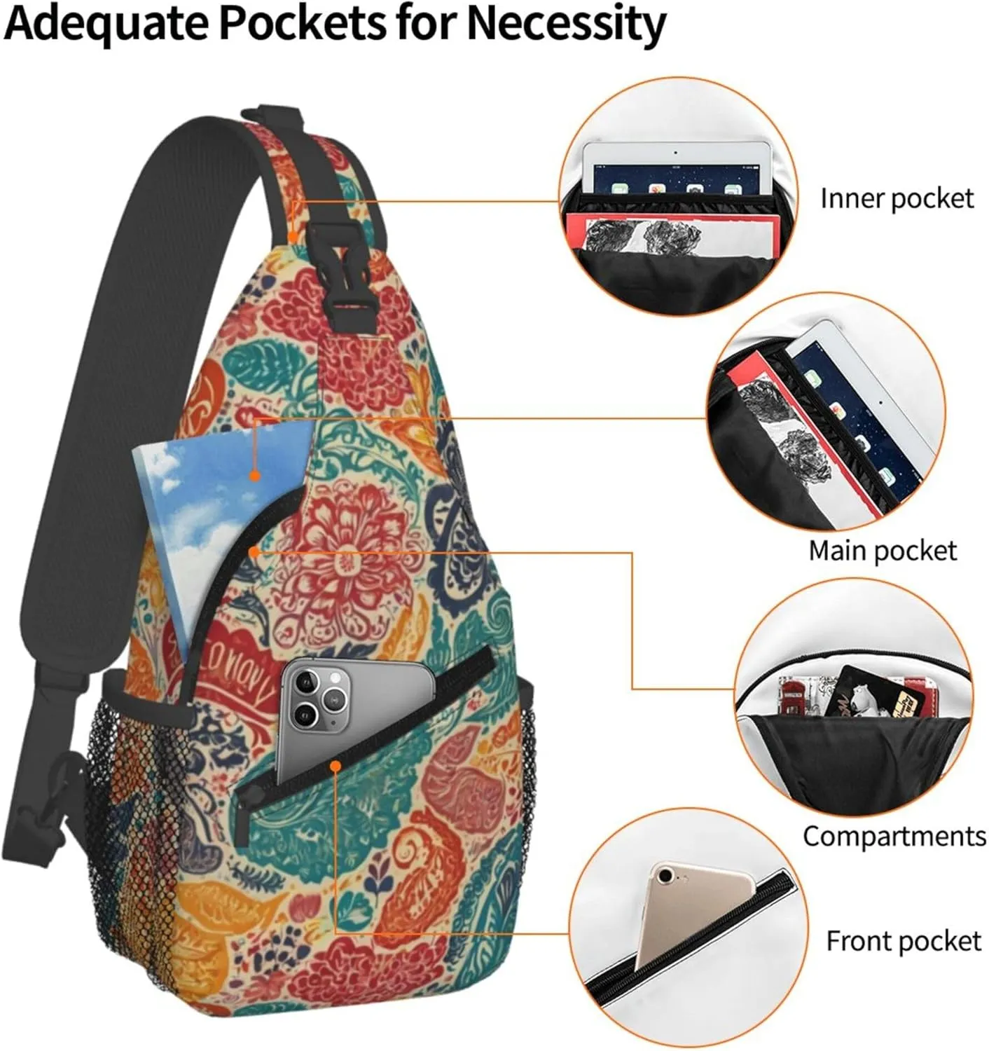 Doodle African Geometric Pattern (2) Sling Backpack Crossbody Bag, Chest Bag Daypack for Outdoors Hiking Traveling