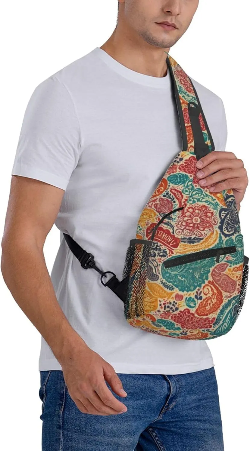 Doodle African Geometric Pattern (2) Sling Backpack Crossbody Bag, Chest Bag Daypack for Outdoors Hiking Traveling