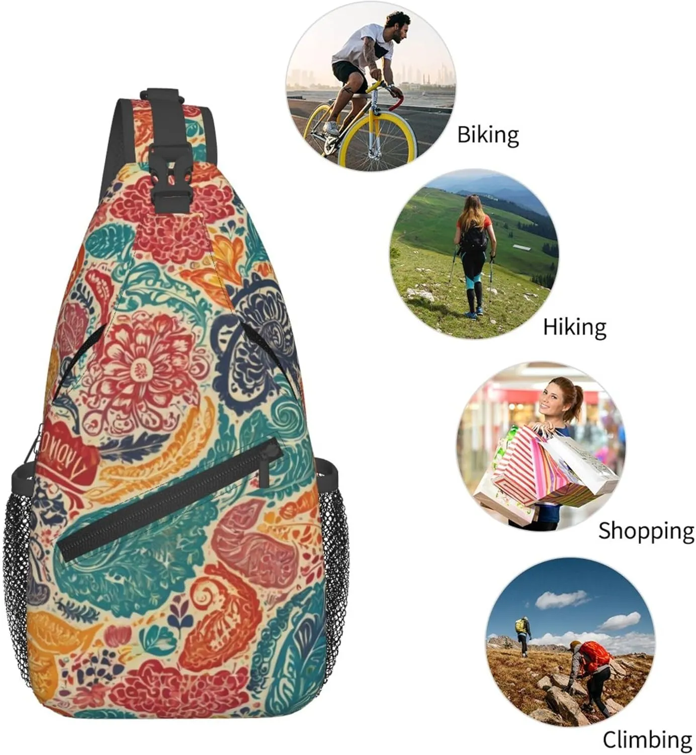 Doodle African Geometric Pattern (2) Sling Backpack Crossbody Bag, Chest Bag Daypack for Outdoors Hiking Traveling