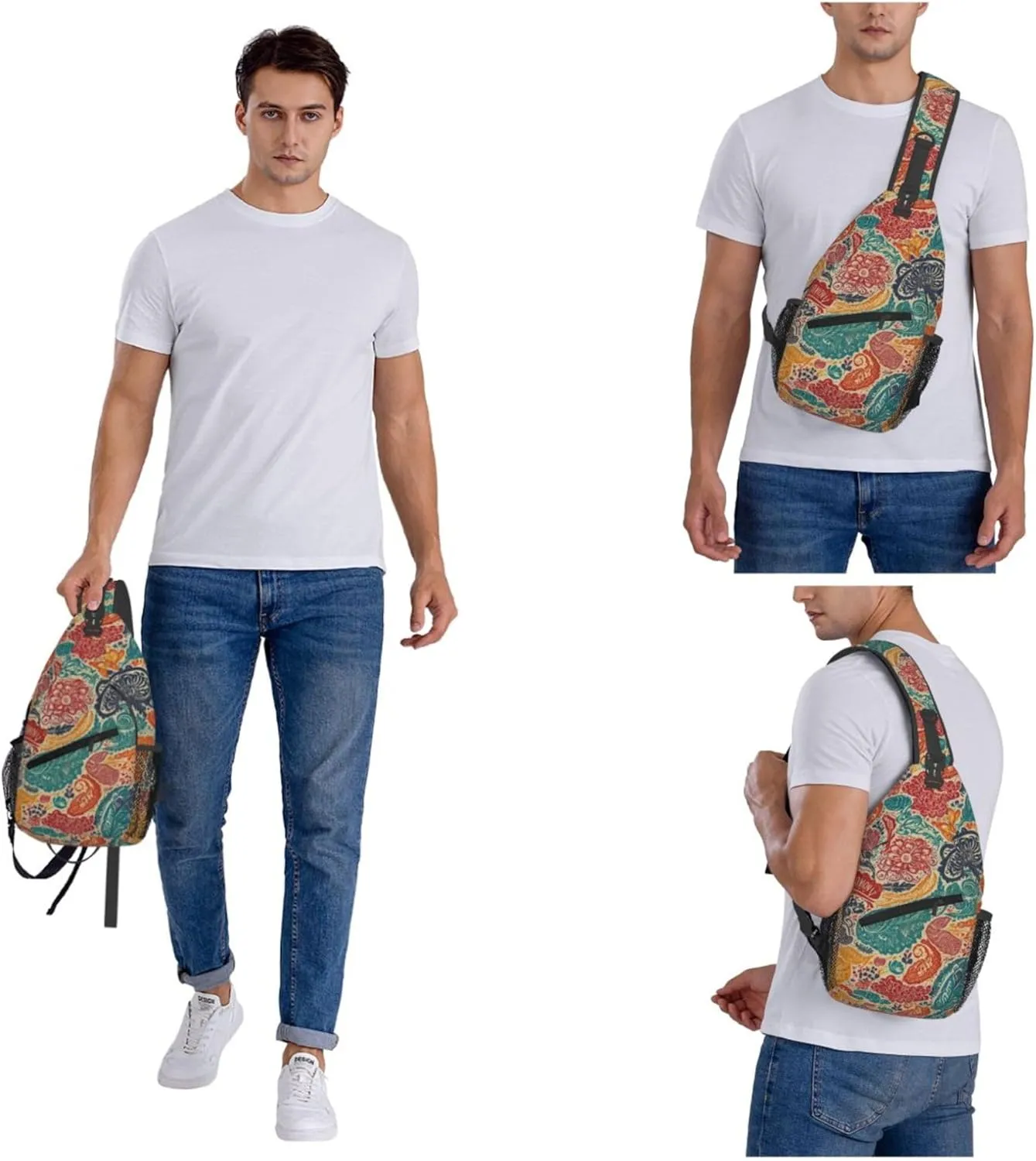 Doodle African Geometric Pattern (2) Sling Backpack Crossbody Bag, Chest Bag Daypack for Outdoors Hiking Traveling