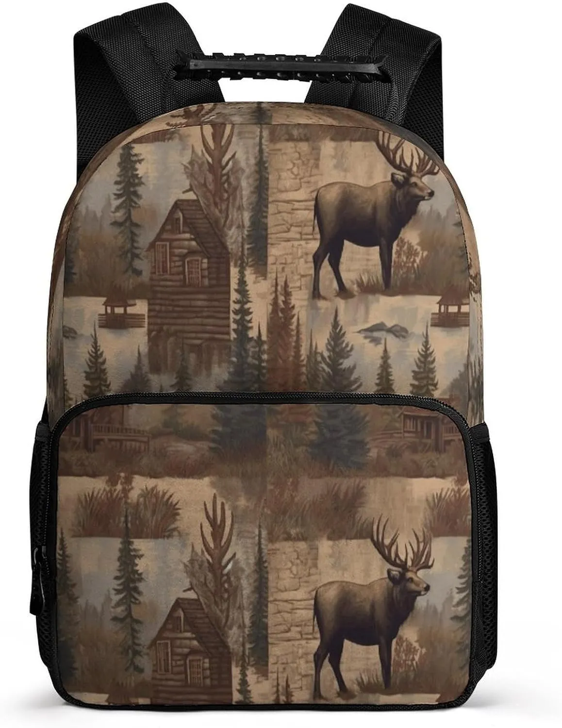 Double Shoulder Bag, Rustic Lodge Bear Moose Print Travel Backpack Regular Backpack Tech Backpacks for Work,travel,business Trips,etc.