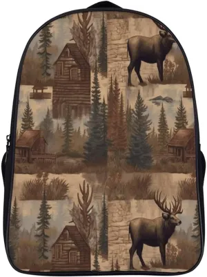 Double Shoulder Bag, Rustic Lodge Bear Moose Print Travel Backpack Regular Backpack Tech Backpacks for Work,travel,business Trips,etc.