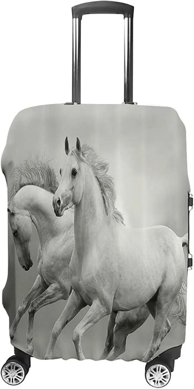 Double-sided Printed Luggage Cover, Animal Elastic Travel Luggage Cover, Running Horses Symbolize Passion and Appetite for Freedom, Fits 26-28 Inch Luggage, Great For Vacation Travel, Black and White