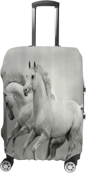 Double-sided Printed Luggage Cover, Animal Elastic Travel Luggage Cover, Running Horses Symbolize Passion and Appetite for Freedom, Fits 26-28 Inch Luggage, Great For Vacation Travel, Black and White