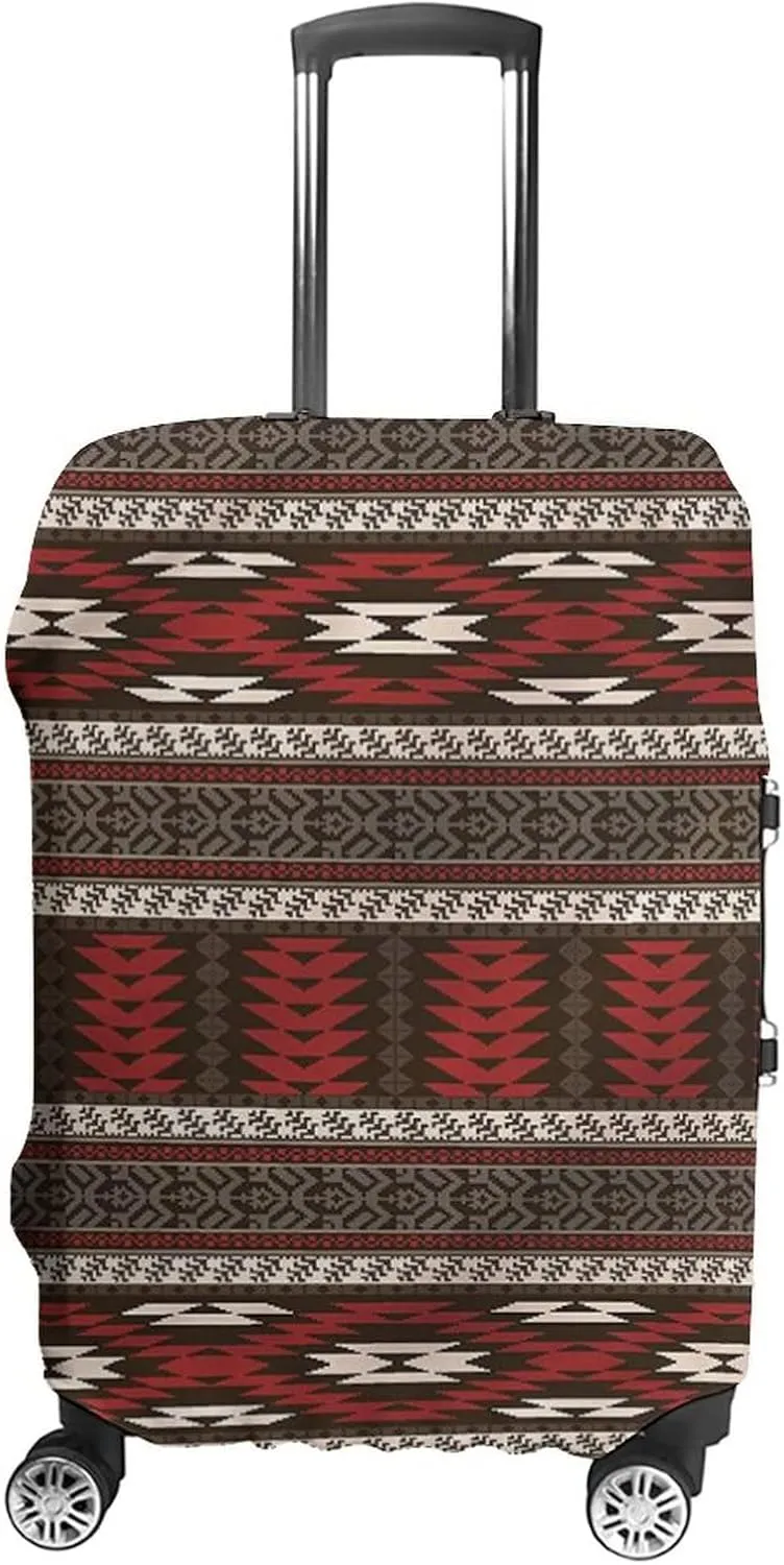 Double-sided Printed Luggage Cover, Aztec Travel Suitcase Cover, Primitive Culture Art Zigzag, Fits 22-24 Inch Luggage, Washable Dustproof Anti-Scratch, Multicolor