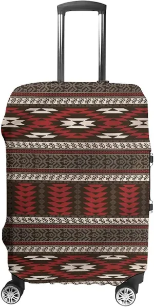 Double-sided Printed Luggage Cover, Aztec Travel Suitcase Cover, Primitive Culture Art Zigzag, Fits 22-24 Inch Luggage, Washable Dustproof Anti-Scratch, Multicolor