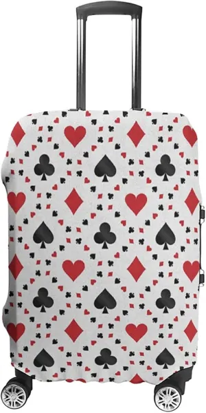 Double-sided Printed Luggage Cover, Casino Travel Suitcase Cover, Poker Cards Advertising Holidays Getaways Tourist, Fits 22-24 Inch Luggage, Washable Dustproof Anti-Scratch, Red Black