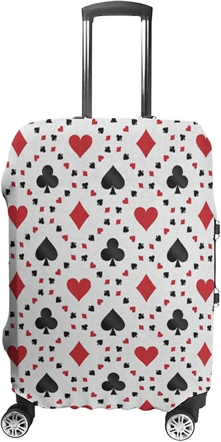 Double-sided Printed Luggage Cover, Casino Travel Suitcase Cover, Poker Cards Advertising Holidays Getaways Tourist, Fits 22-24 Inch Luggage, Washable Dustproof Anti-Scratch, Red Black
