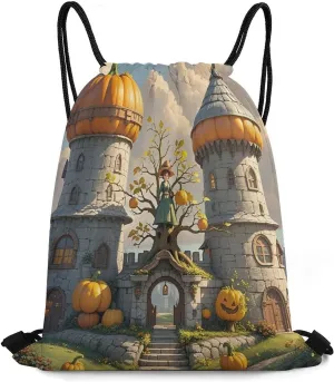 Drawstring Backpack Bag,Pumpkin Loft Print Drawstring Backpacks,Sports Gym Backpack with Mesh Pocket String Bag for Women Men
