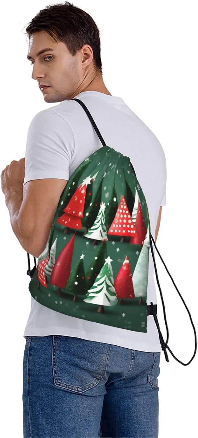 Drawstring Backpack for women,Versatile drawstring bag,Water-Resistant Cinch Bag,Gym sackpack-christmas treess
