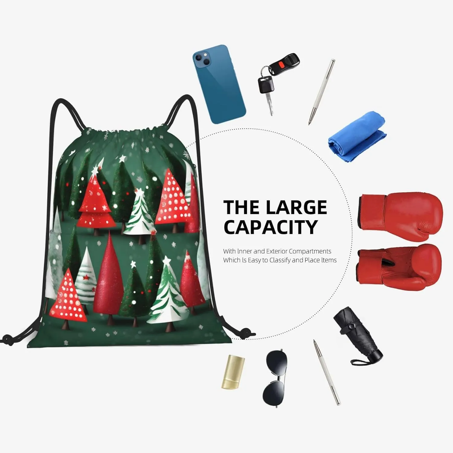 Drawstring Backpack for women,Versatile drawstring bag,Water-Resistant Cinch Bag,Gym sackpack-christmas treess