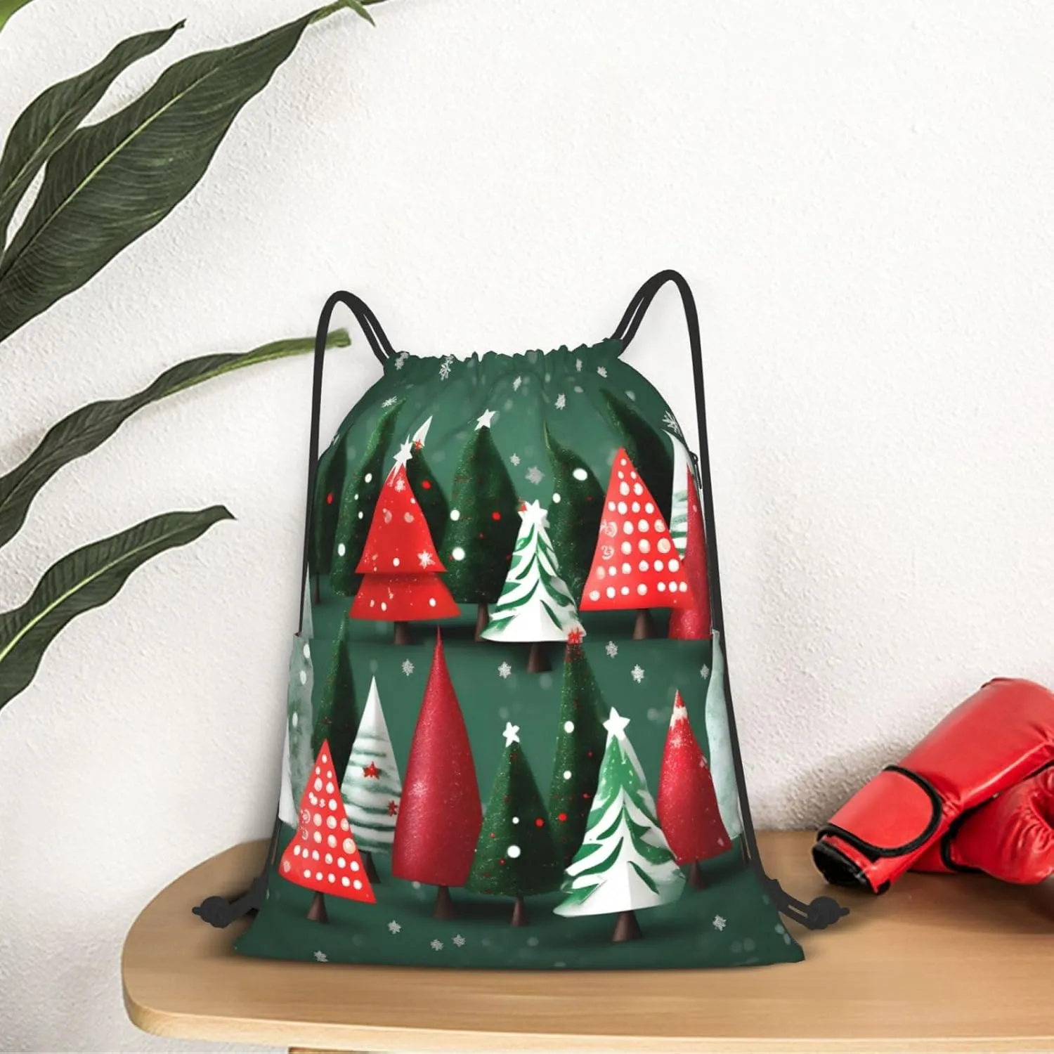 Drawstring Backpack for women,Versatile drawstring bag,Water-Resistant Cinch Bag,Gym sackpack-christmas treess