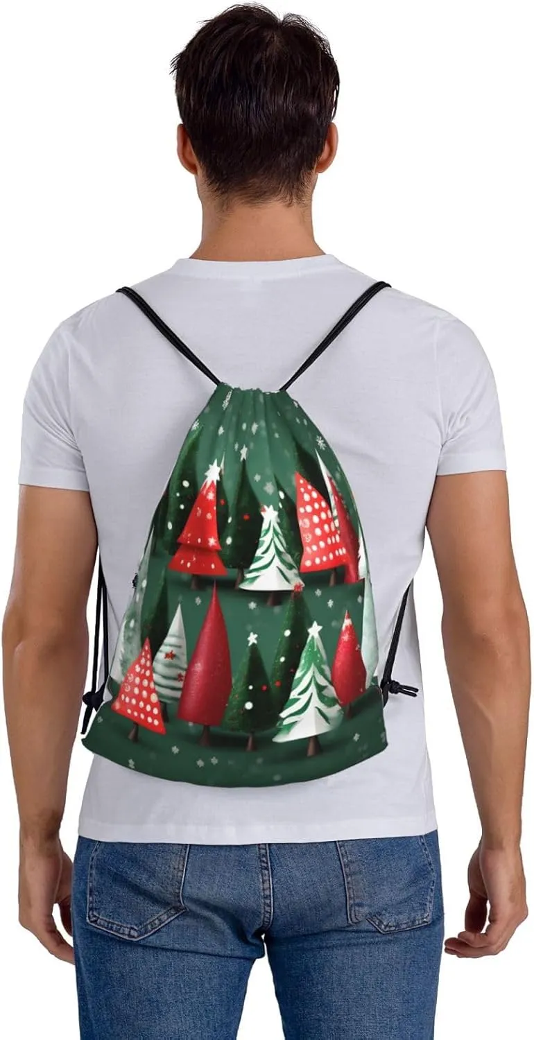 Drawstring Backpack for women,Versatile drawstring bag,Water-Resistant Cinch Bag,Gym sackpack-christmas treess