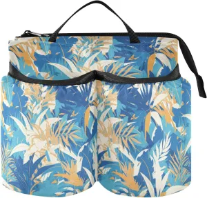 Drink Holder for Suitcase Folding Tropical Style Blue Leaves Luggage Accessories Travel Travel Gifts for Travelers Flight Attendants