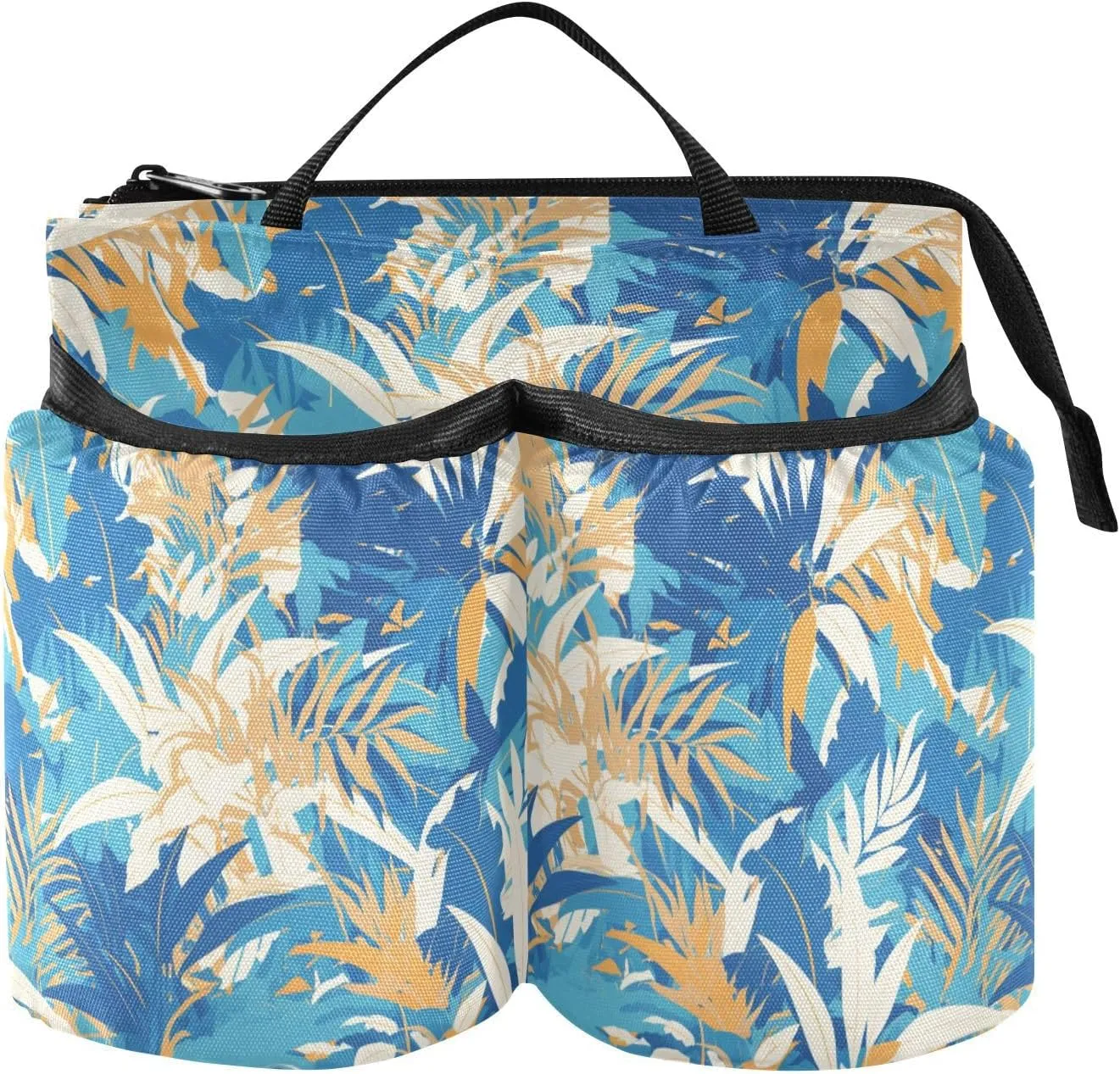Drink Holder for Suitcase Folding Tropical Style Blue Leaves Luggage Accessories Travel Travel Gifts for Travelers Flight Attendants