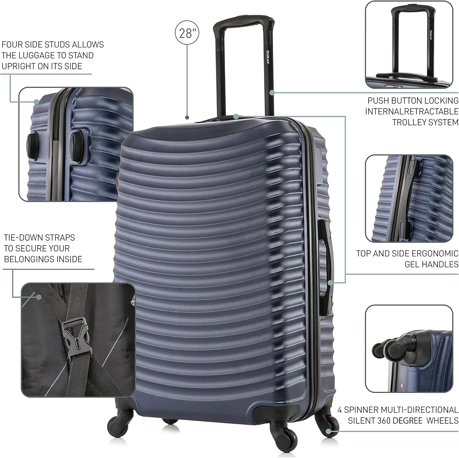 DUKAP ADLY Luggage with Spinner Wheels | Durable Lightweight Hardside Suitcase, Travel Bag with Handle and Trolley, 28-Inch Large Checked Luggage | Blue