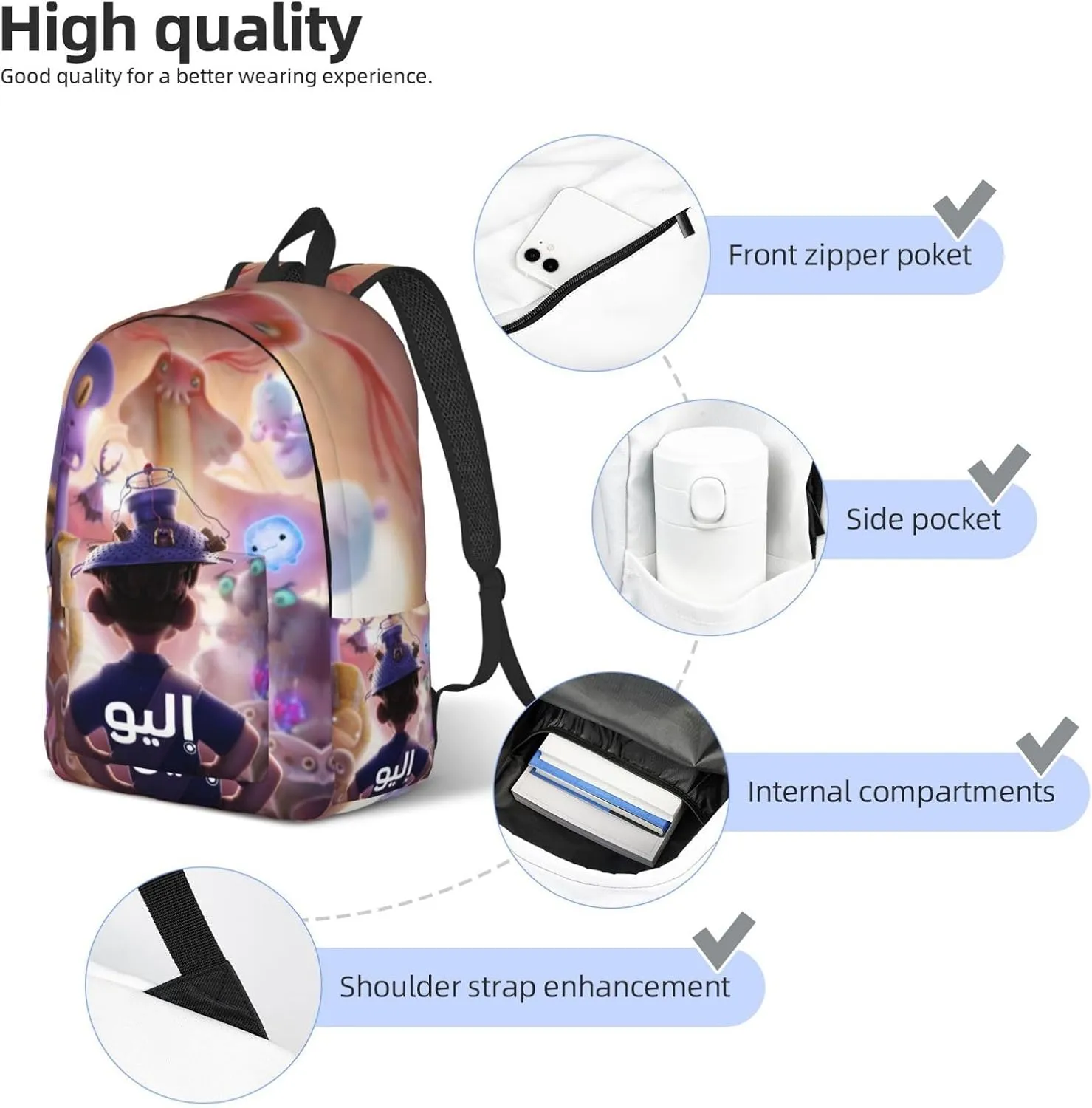 Durable Rucksack， Lightweight Travel Daypack，Elio Movie Poster Backpack，Unisex Daily Bag，Video Game Backpack Gifts，Laptop Bookbag