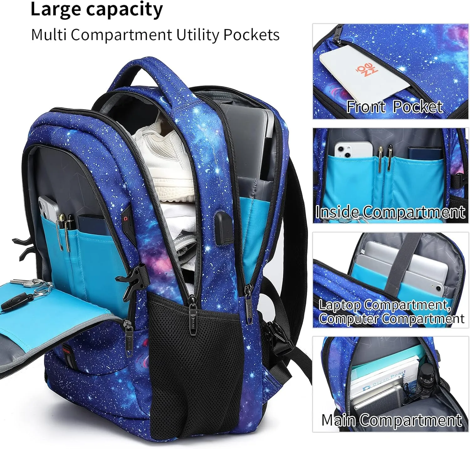 DUSLANG 17 Inch Travel Laptop Backpack Water Resistant College Backpack for Men Laptop Bag with USB Charging Port,Sky Blue