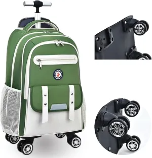 Egchescebo Kids Rolling Backpack for Girls Suitcases Trolley Roller Luggage Backpacks with Rotating Wheels Laptop for Elementary 18” Travel School Bag Mochila Ruedas Para Niños Green