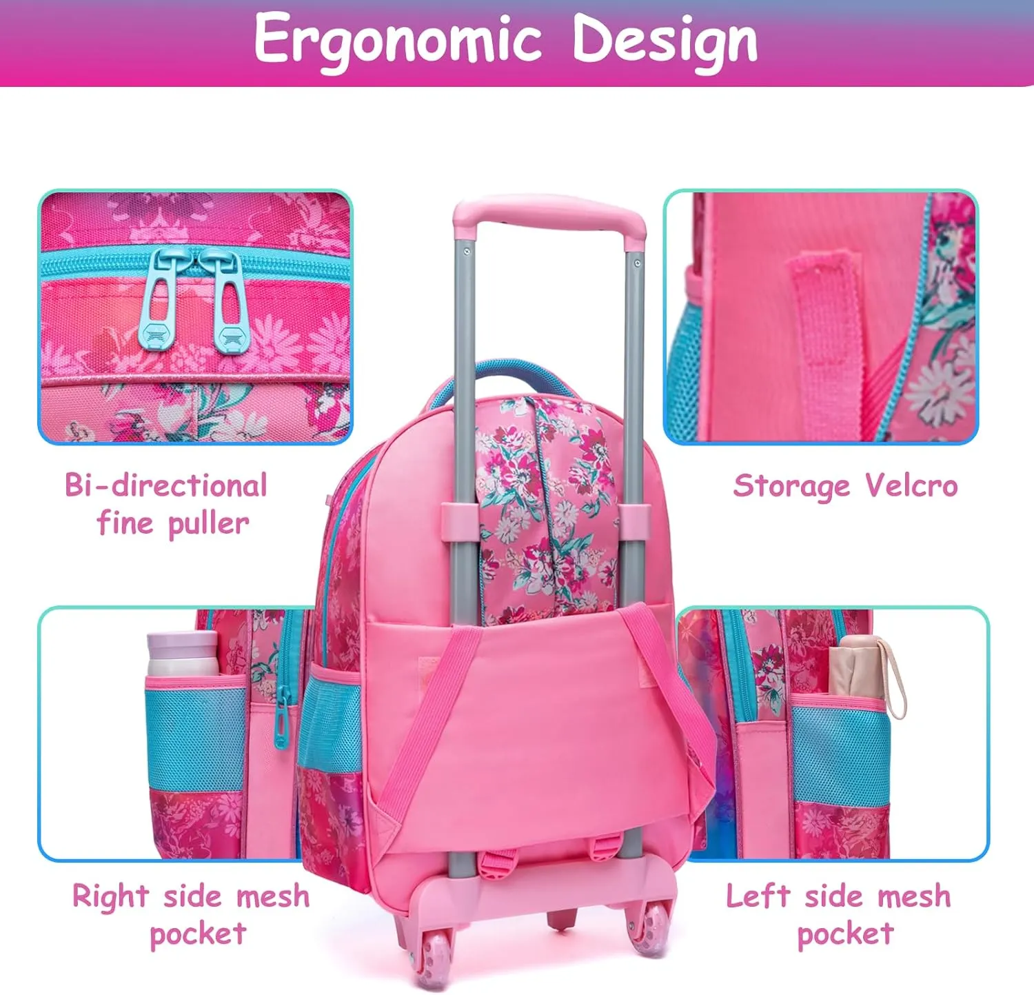 Egchescebo Kids Rolling Butterfly Backpack for Girls Trolley Suitcases Luggage Travel with Wheels Bookbag Wheeled 3PCS Roller Backpacks Toddler Tote Bag Back Pack School Bags Set for Elementary Red