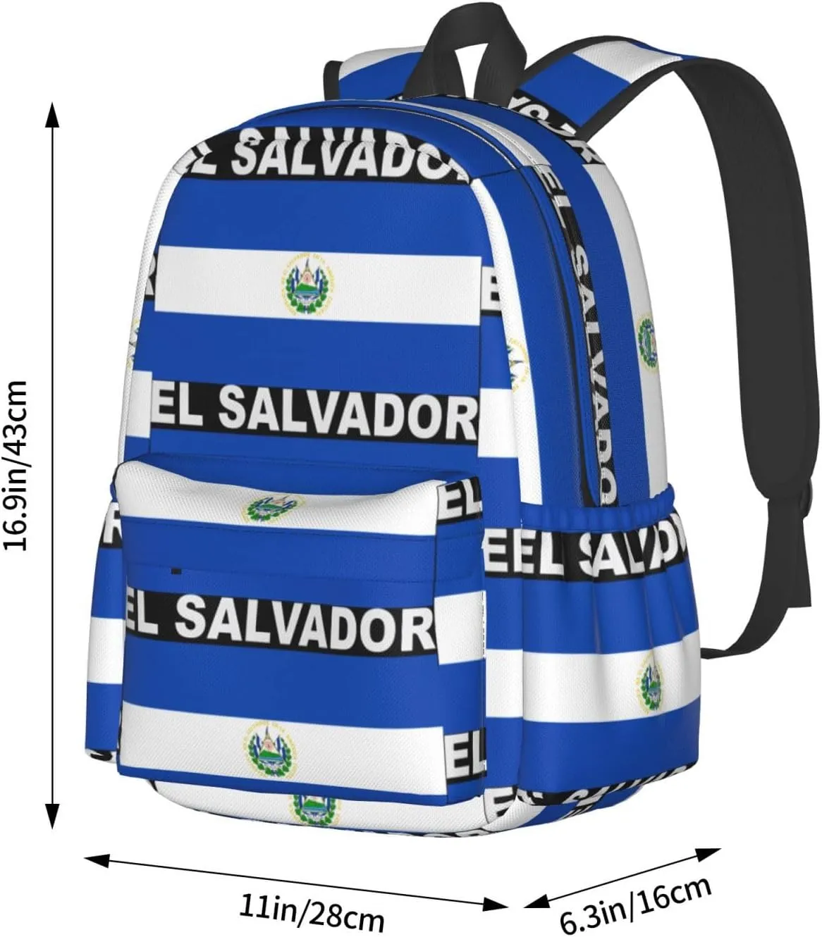 El Salvador Flag Casual Backpack Large Capacity Travel Backpacks Laptop Daypack Commuter Rucksack Adjustable Strap Sports Bags for Hiking Biking
