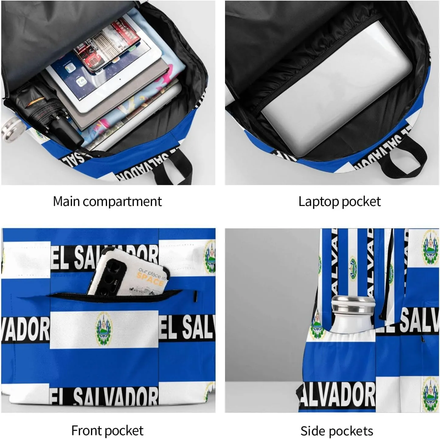El Salvador Flag Casual Backpack Large Capacity Travel Backpacks Laptop Daypack Commuter Rucksack Adjustable Strap Sports Bags for Hiking Biking