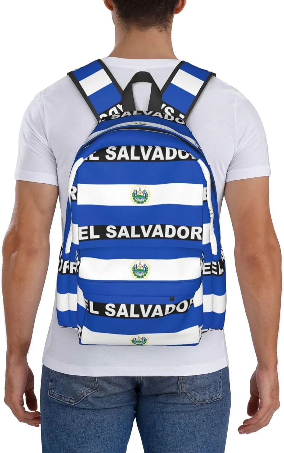 El Salvador Flag Casual Backpack Large Capacity Travel Backpacks Laptop Daypack Commuter Rucksack Adjustable Strap Sports Bags for Hiking Biking