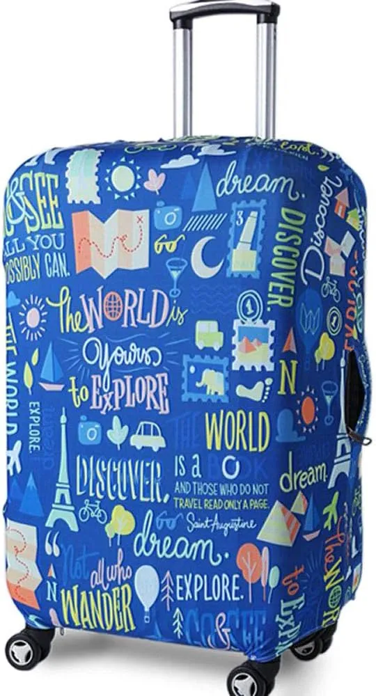 Elastic Travel Luggage Cover Travel Suitcase Protective Cover for Trunk Case Apply to 19''-32'' Suitcase Cover (Blue Graffiti, L)