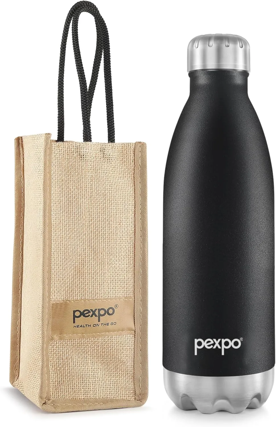 Electro 24 Hrs Hot & Cold ISI Certified with Jute Bag | Stainless Steel Water Bottle 1500ml | 50 oz Knight Black| Office Bottle | Workout | Travelling | Home