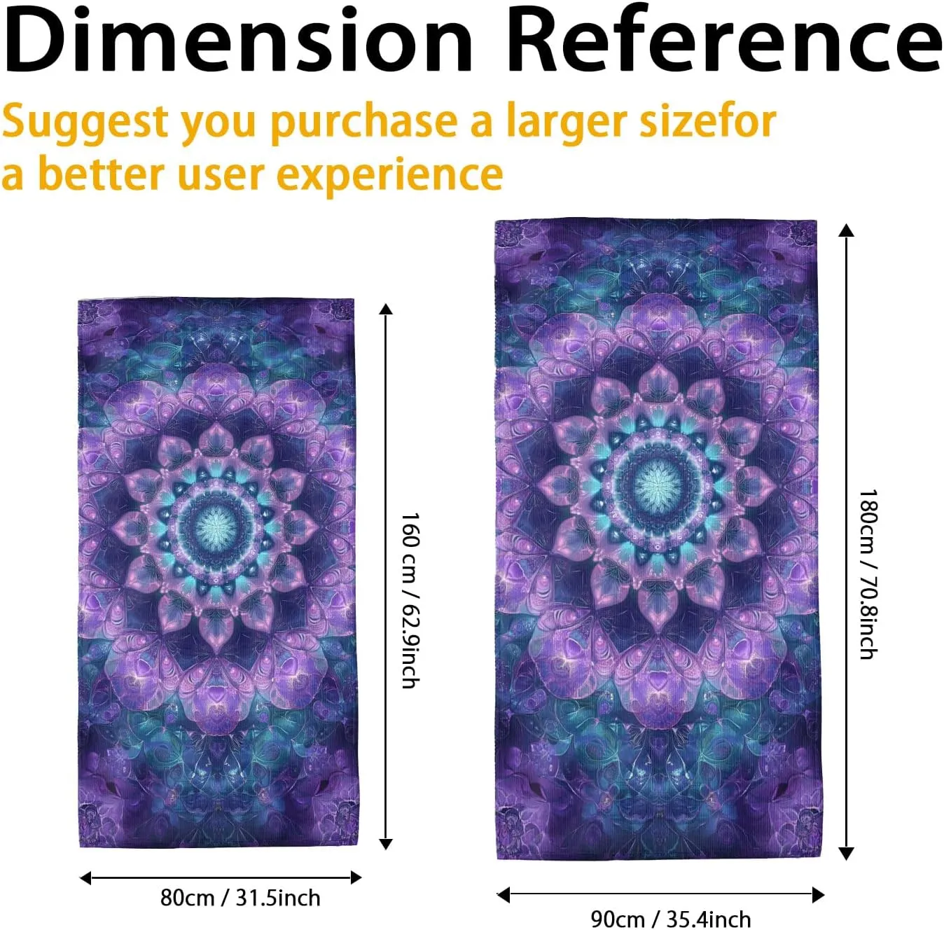 Elegant Violet Mandala Microfiber Beach Towel Quick Dry Absorbent Soft Sand Free Lightweight Bath Towel, Perfect for Travel Camping Pool Outdoor Picnic Essentials 62x31 Inch