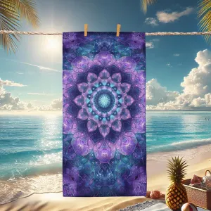 Elegant Violet Mandala Microfiber Beach Towel Quick Dry Absorbent Soft Sand Free Lightweight Bath Towel, Perfect for Travel Camping Pool Outdoor Picnic Essentials 62x31 Inch