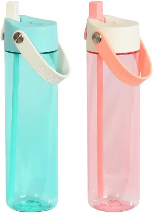Elemental Splash Water Bottle with Straw - BPA-Free Tritan Plastic Reusable Water Bottle with Strap - Leak-Proof Waterbottle for Travel, Gym and Sports - 26oz