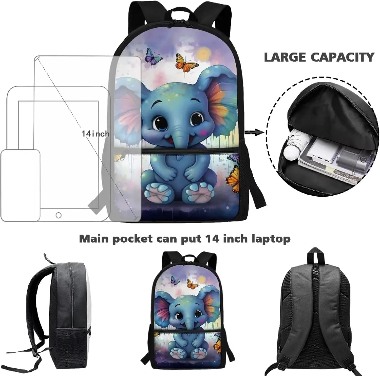 Elephant Backpack for School for Girls Boys 8-10 10-12 14-16 Kids School Bag Teen Bookbag Kindergarten Elementary Preschool School Backpacks Water Resistant Daypack for Kids