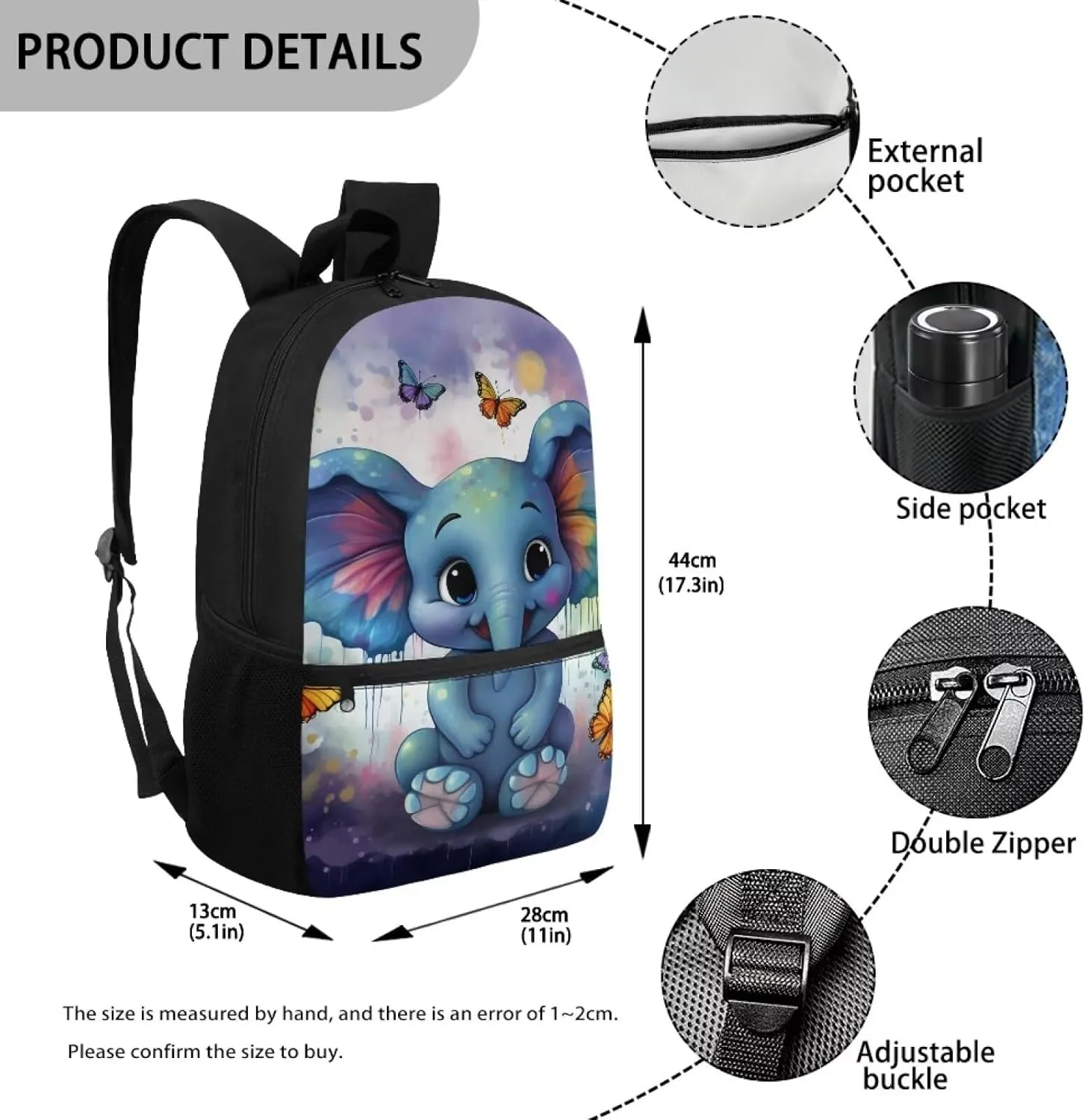 Elephant Backpack for School for Girls Boys 8-10 10-12 14-16 Kids School Bag Teen Bookbag Kindergarten Elementary Preschool School Backpacks Water Resistant Daypack for Kids