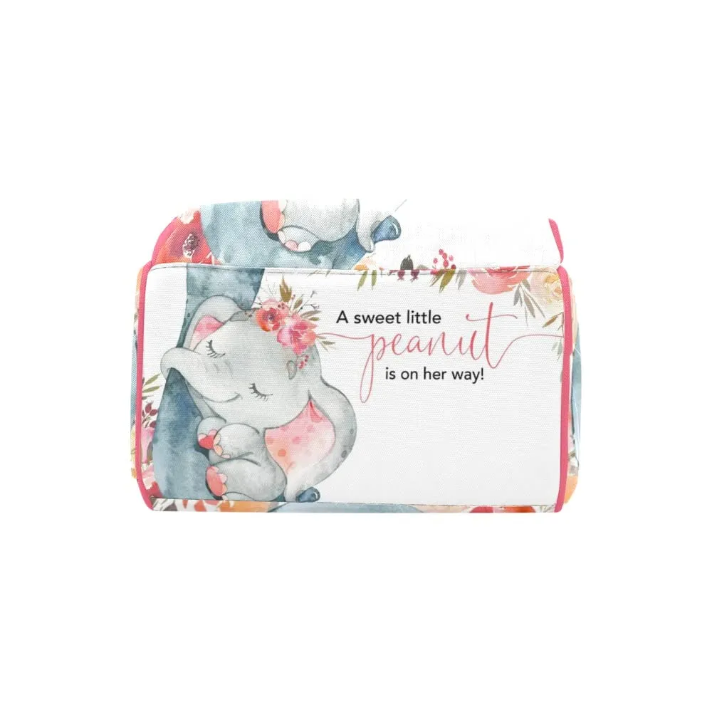 Elephant Red Flower Diaper Bags Backpack with Name Personalized Baby Nursing Nappy Travel Tote Bag Gifts for Mom