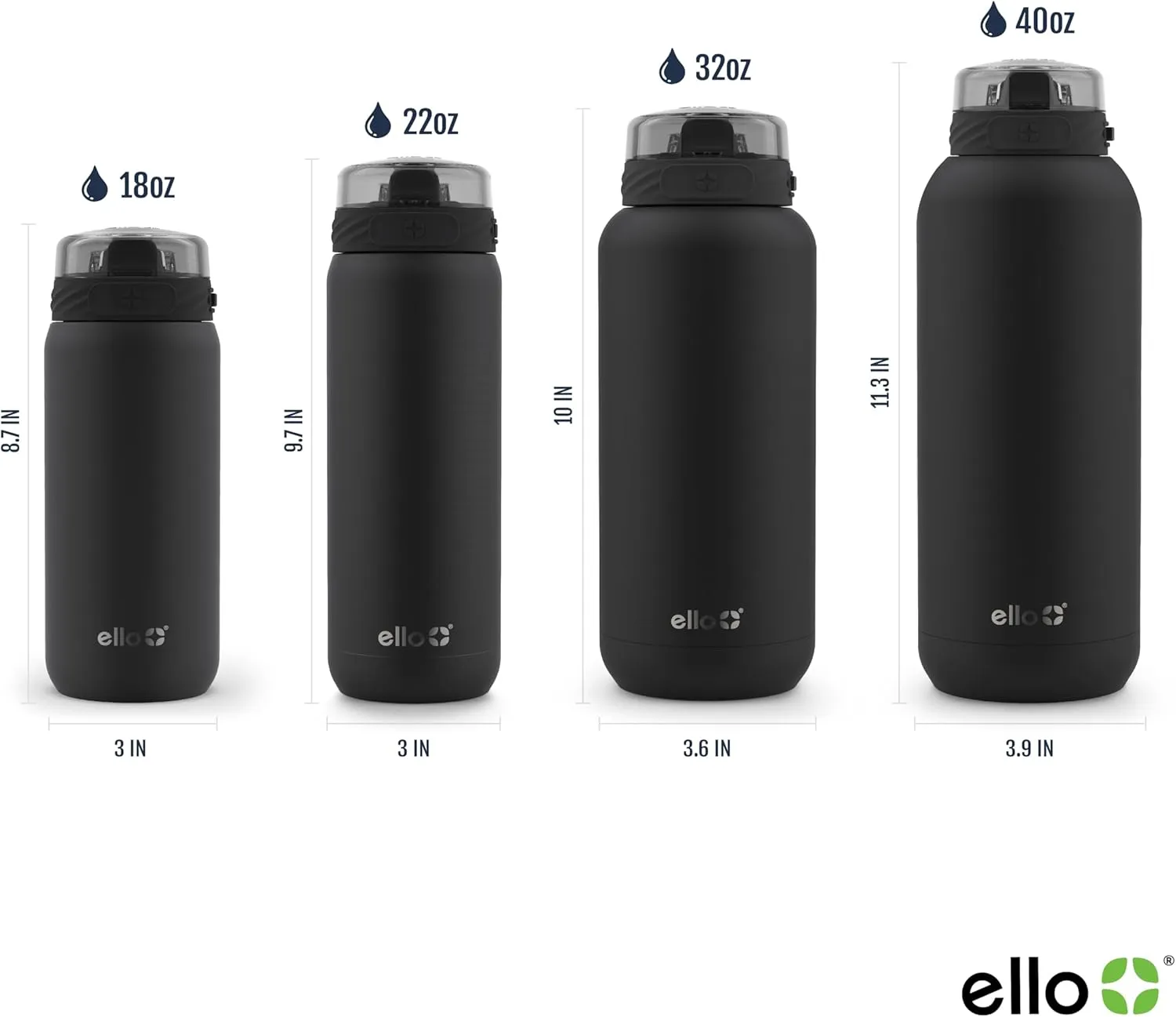 Ello Cooper 18oz Kids Stainless Steel Water Bottle with Straw and Carry Handle, Double Walled and Vacuum Insulated Metal, Leak Proof Locking Lid with Soft Silicone Spout, Reusable, BPA Free, Black
