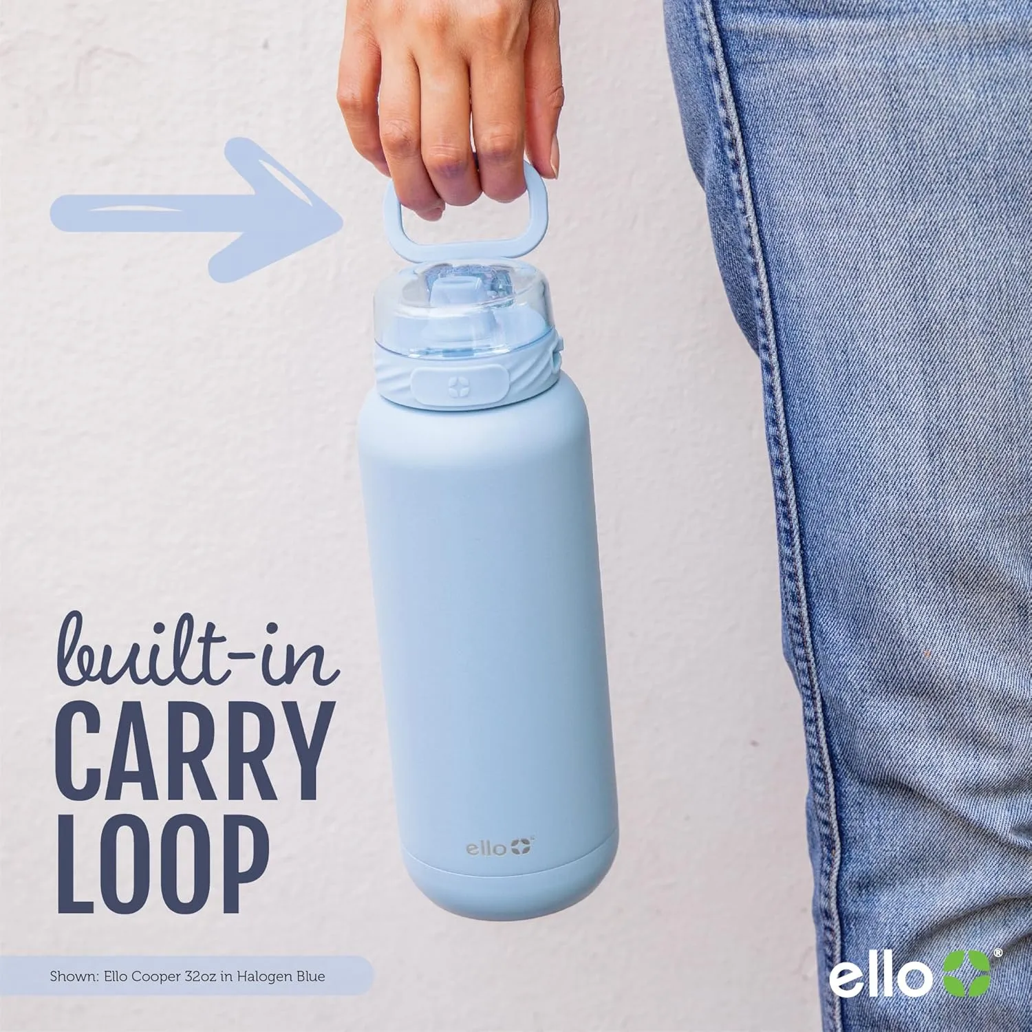 Ello Cooper 18oz Kids Stainless Steel Water Bottle with Straw and Carry Handle, Double Walled and Vacuum Insulated Metal, Leak Proof Locking Lid with Soft Silicone Spout, Reusable, BPA Free, Black