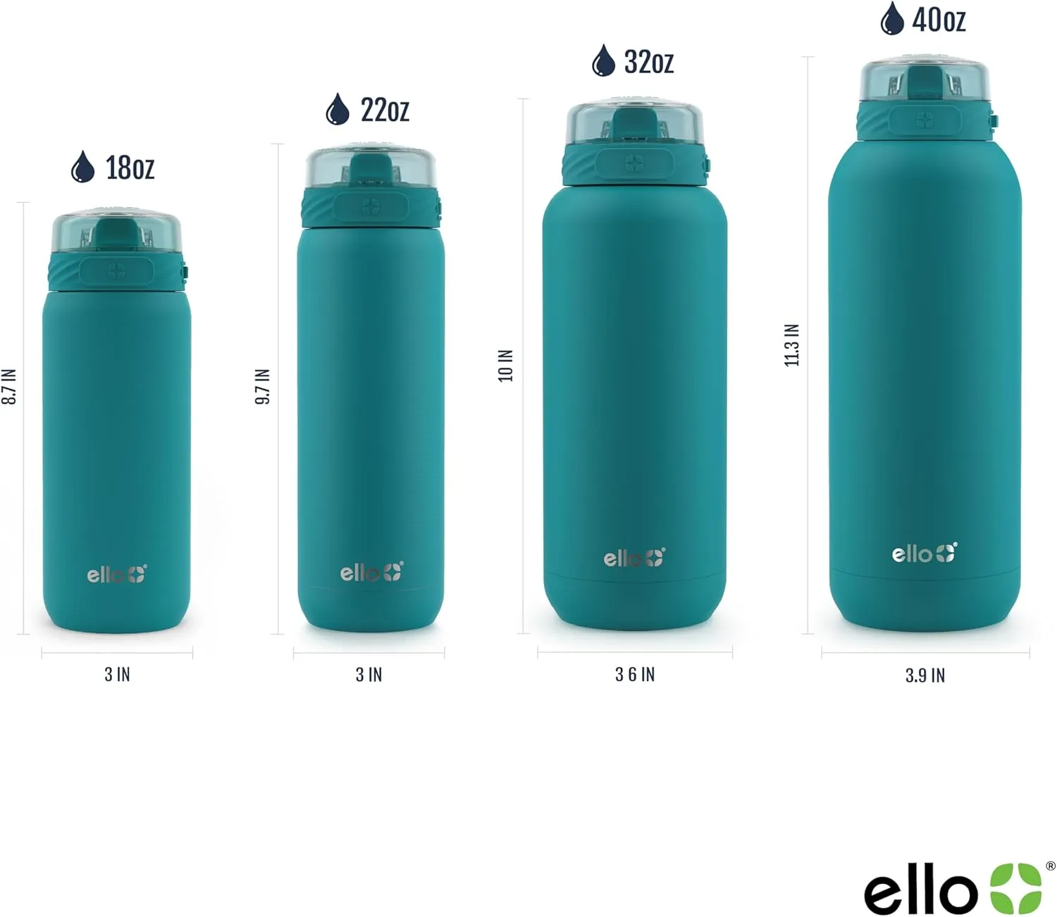 Ello Cooper 22oz Stainless Steel Water Bottle with Straw and Carry Handle, Double Walled and Vacuum Insulated Metal, Leak Proof Locking Lid with Soft Silicone Spout, Reusable, BPA Free, Antigua