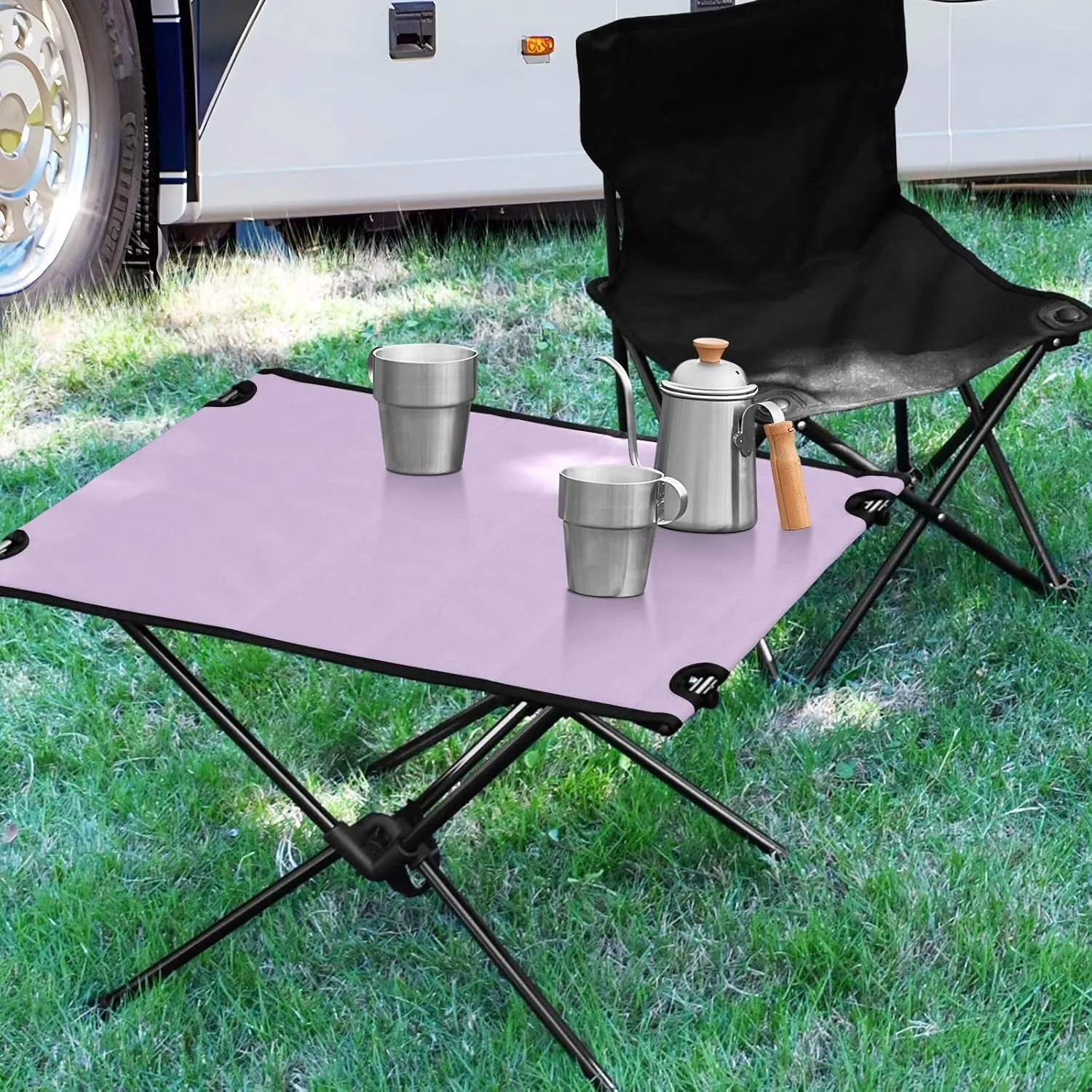 Emelivor Light Purple Folding Camping Table Portable Beach Table with Carry Bag Small Camp Tables for Outdoor Camping Hiking Picnic Travel