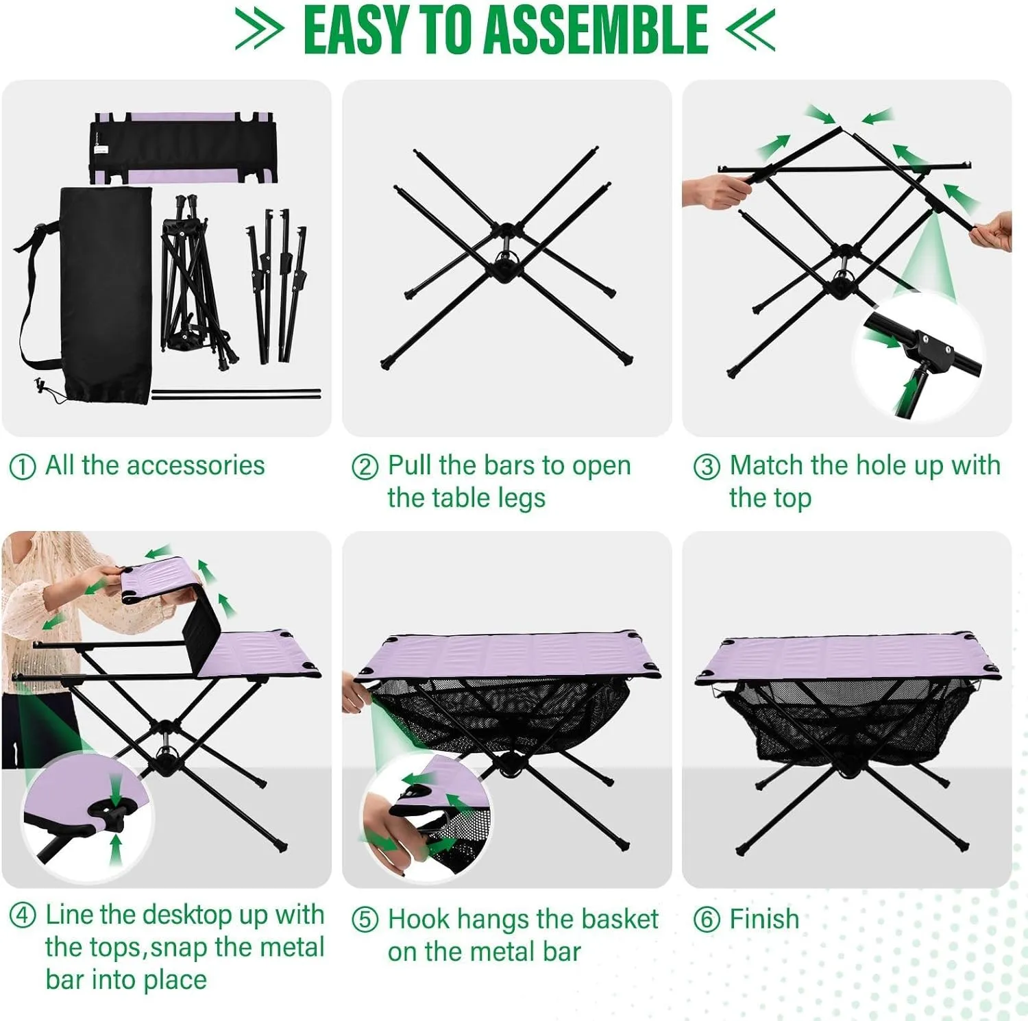 Emelivor Light Purple Folding Camping Table Portable Beach Table with Carry Bag Small Camp Tables for Outdoor Camping Hiking Picnic Travel