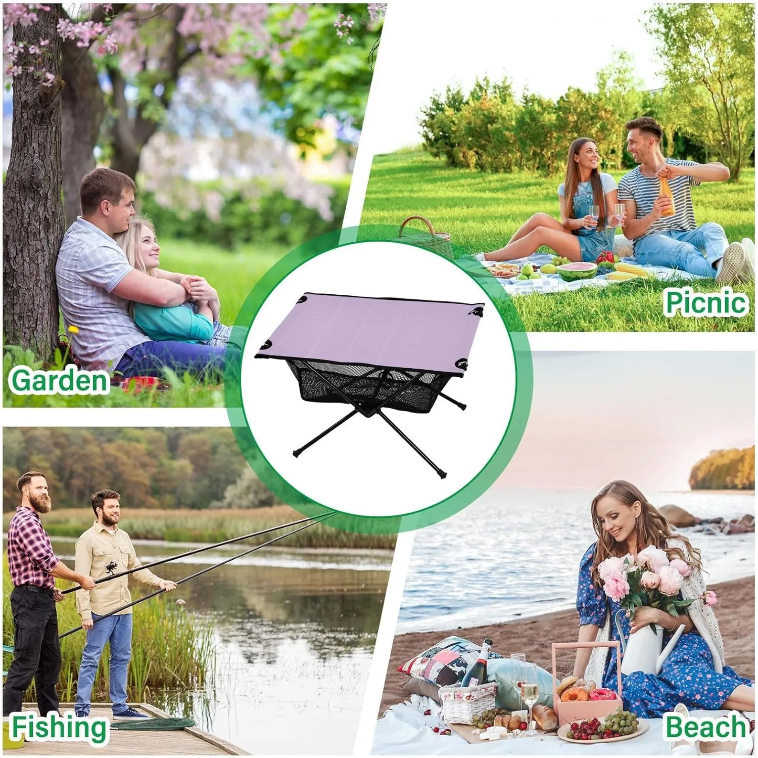 Emelivor Light Purple Folding Camping Table Portable Beach Table with Carry Bag Small Camp Tables for Outdoor Camping Hiking Picnic Travel